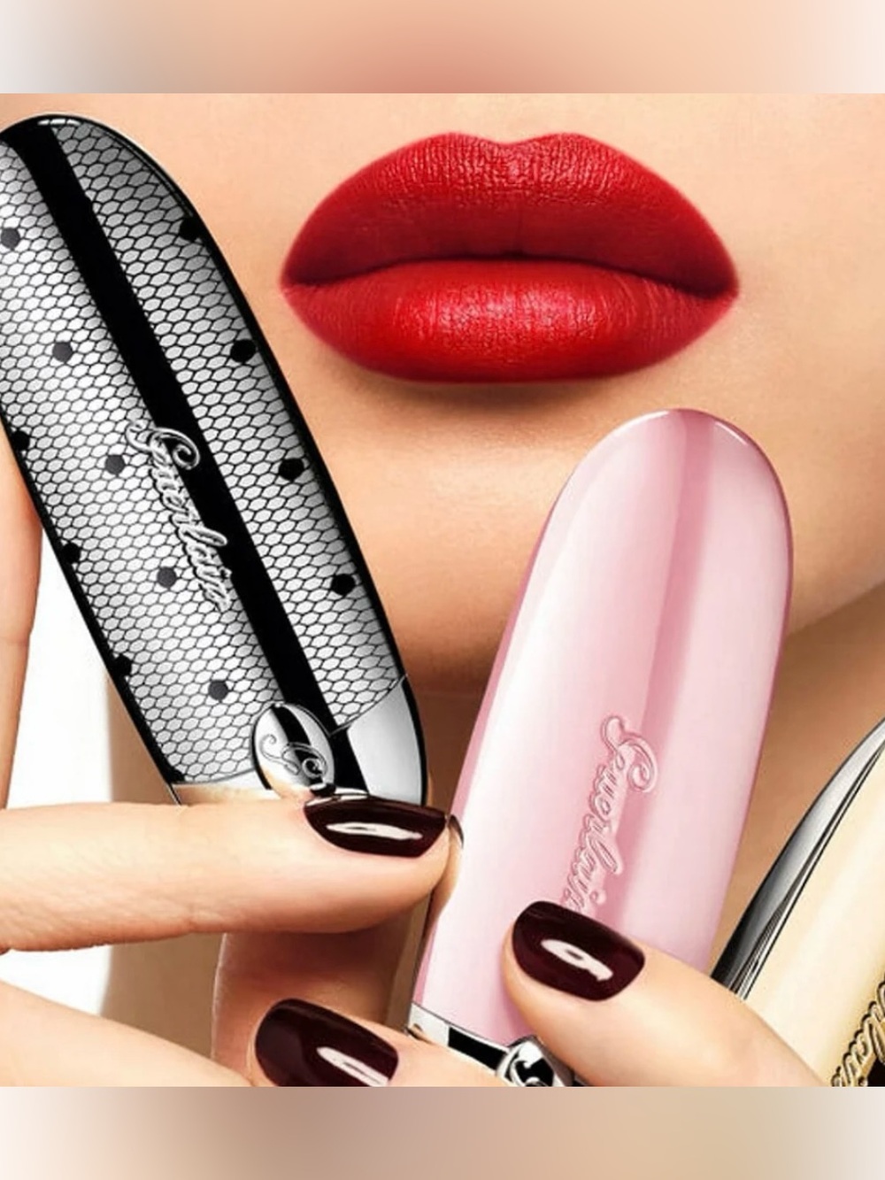 BNIB Guerlain Rouge G Lipstick Case - French Mademoiselle Fishnet Double Mirror